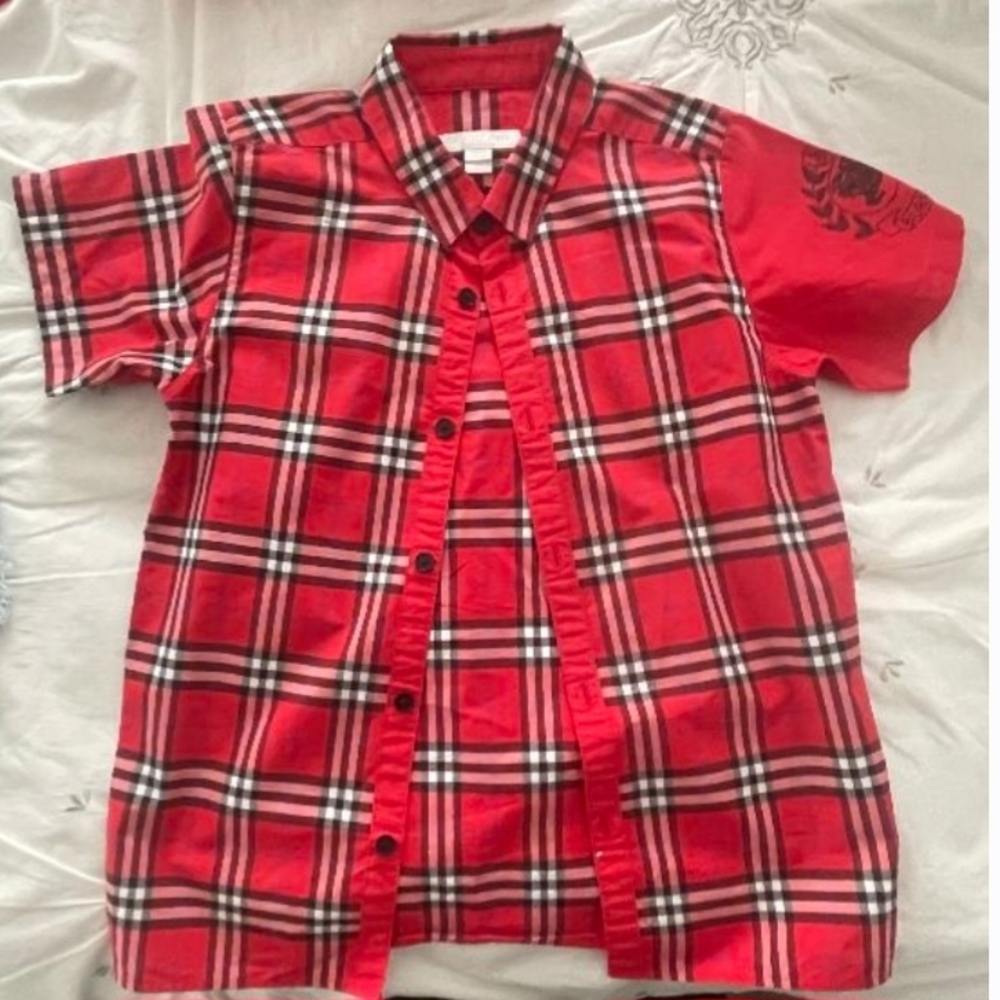 Burberry Kids Red Plaid Button Up Shirt